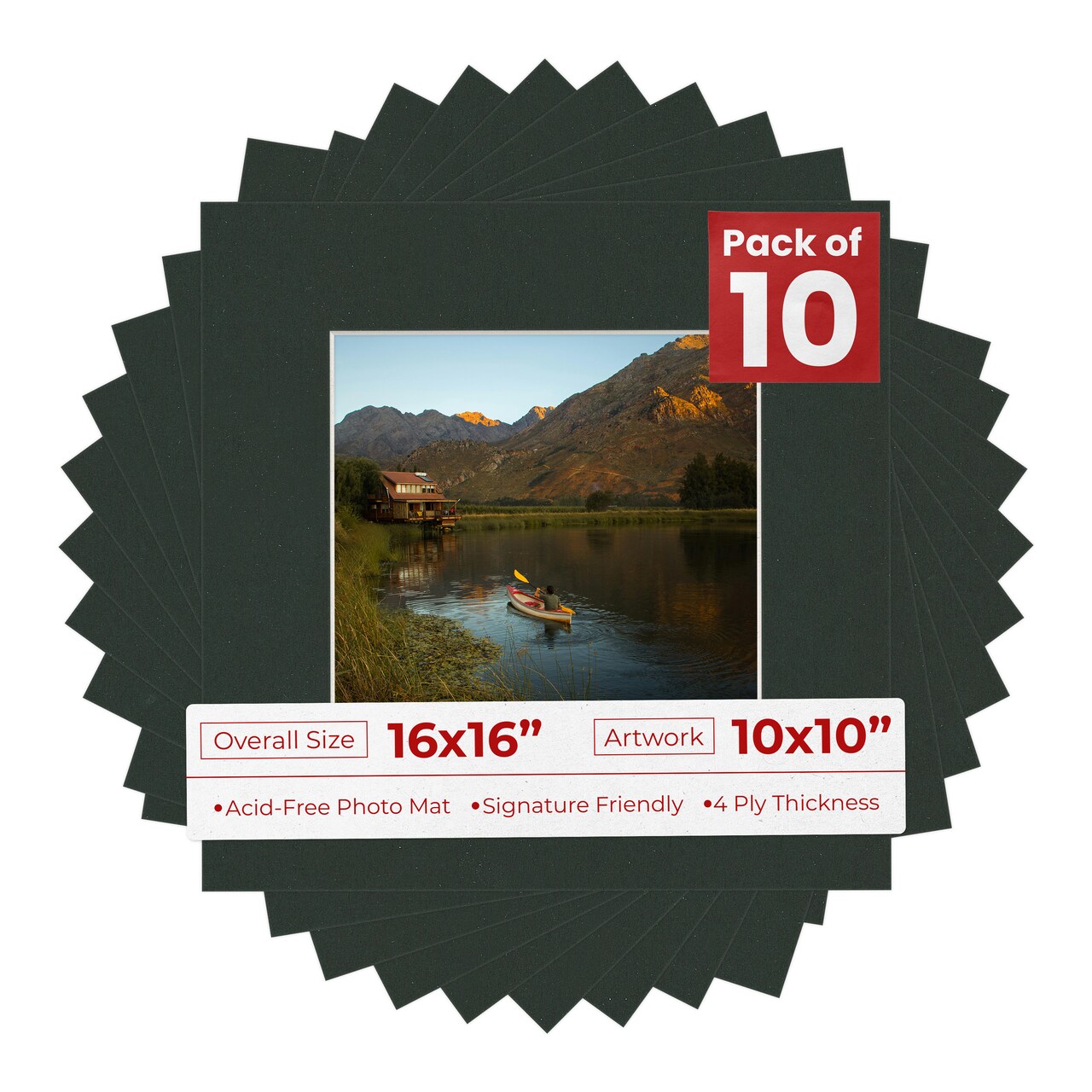 Textured Black Mat Board for 16x16 Frames - Fits 10x10 Photos